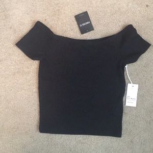 Cropped ribbed boatneck tee